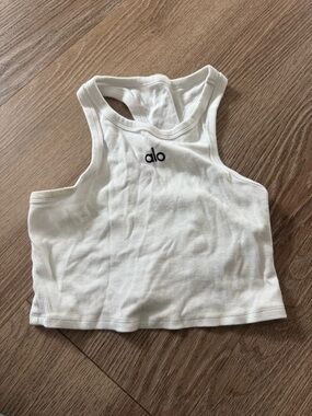 ALO Yoga White Ribbed Racerback Crop Top